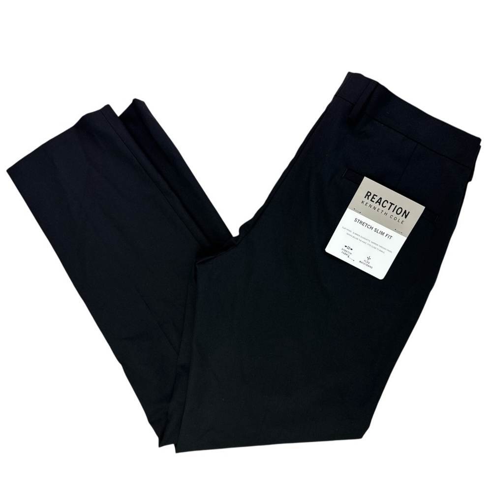 KENNETH COLE REACTION Slim Fit Flat Front Stretch Dress Pants Black 34 x 30